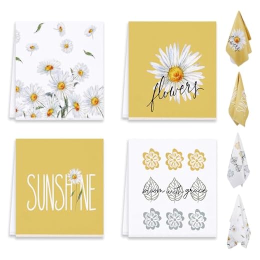 eggigi 4 Packs Kitchen Towels, Wildflower Floral Dish Towels, Seasonal Summer Decoration Hand Towels for Kitchen(18x26 Inches)