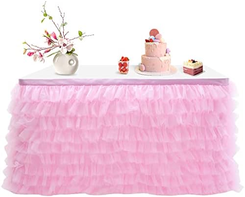 Romantic Plan Tulle Table Skirt Tutu Table Cover Decor for Round/Rectangle/Square Table for Birthday Party Wedding Christmas