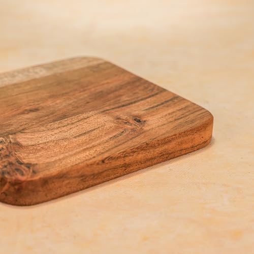 Image of River | Loop Acacia Wood Serving Board Set of 4| 7.5x5x2.25 Inch | Food Safe Rectangular Cheese & Dessert Serving Platter for Cupcakes, Pastries, Donuts, Fruits, Snacks | Brown
