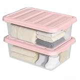Afromy 2 Pack 14 L Clear Latch Box with Pink Lid, Stackable Plastic Bins for Home Organization
