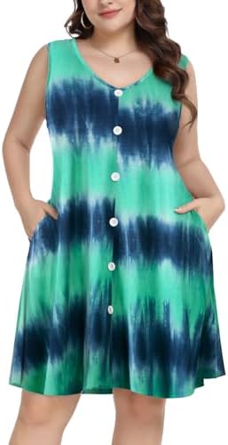 ZENNILO Vestido casual plus size para mulheres, rodado, túnica ro...