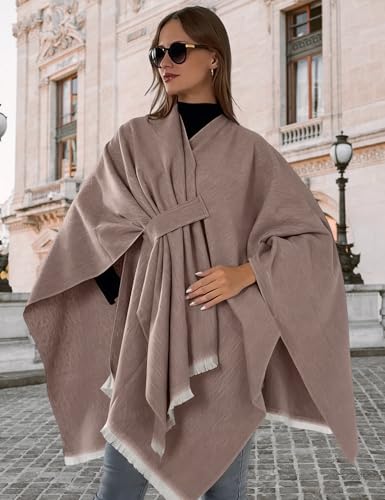 Capa frontal abierta poncho chal elegante para mujer estola suave con flecos 3