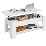 Yaheetech Mesa Centro Elevable con Estante Mesa Café con Revistero