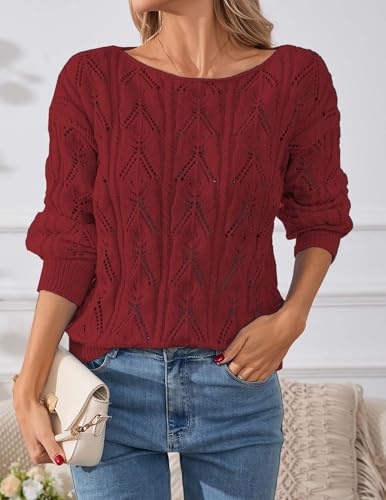 Image of Libsorge Womens Cute Sexy Off The Shoulder Crochet Knit Sweater Fall Winter 2025 Trendy Lightweight Boat Neck Pullover Top