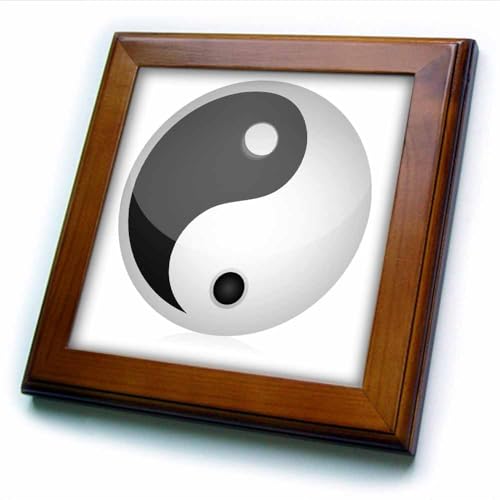 3dRose ft_101238_1 Black and White Yin and Yang Sign-Framed Tile, 8 by 8-Inch