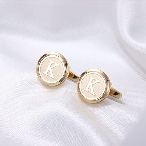 Image of LOYALLOOK Initial Gold Cufflinks for Men Gold Cuff Links Personalized Copper CuffLinks Letter Cufflinks Gift for Groom Husband Father