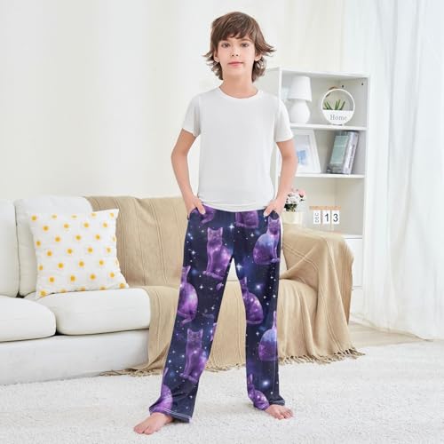 Cat Galaxy Star Boys Long Pants Soft Trousers Elastic Waist Kids Lounge Bottoms with Pockets S-XL 6