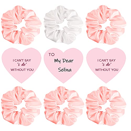 6pcs Bridesmaid Scrunchies Bachelorette Party Favors Bridesmaid Proposal Gifts Hair Ties Satin Hair Scrunchies Bachelorette Decor for Wedding Bridal Shower Parties(White & Pink)