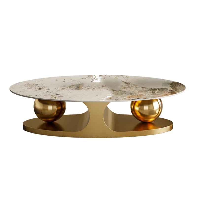 Image of Vandana Interiors Modern 55.12 inch White and Gold Slate Coffee Table