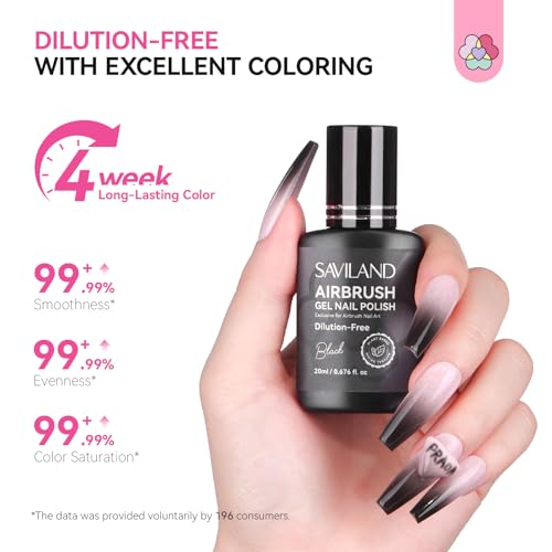 Image of SAVILAND Plus Airbrush Gel Nail Polish Dilution-free: 20 ml Black Non-Acetone Polish Gel for Airbrush Low Odor No Clogging Airbrush Paint for Nails for Ombre Gradients Stencils Pattern French Nail Art