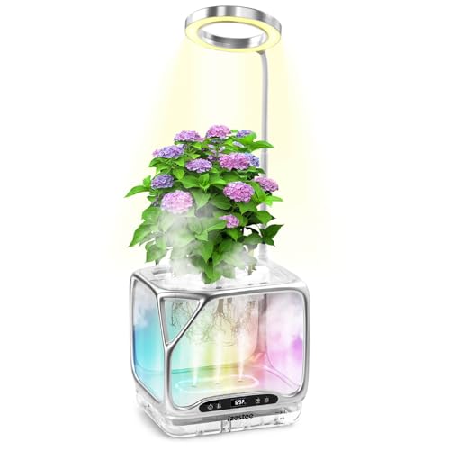 Smart Aeroponics Growing System, Desktop Hydroponic Planter Indoor with Full-Spectrum Grow Light, Humidifier, Heating Function & RGB Mood Lighting, Visual Root Observation for Herbs,Indoor Plants