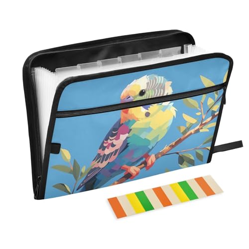 Carpeta de acordeon de 13 bolsillos A4 con cremallera diseño pajaro