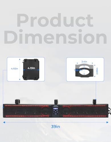 Image of KEMIMOTO 39-inch 10 Speaker Aluminum UTV Sound Bar | Waterproof Music Sync Multicolor Lights SxS Speakers Soundbar for UTV Golf Cart Marine with 1.25 in - 2 in Roll Bar