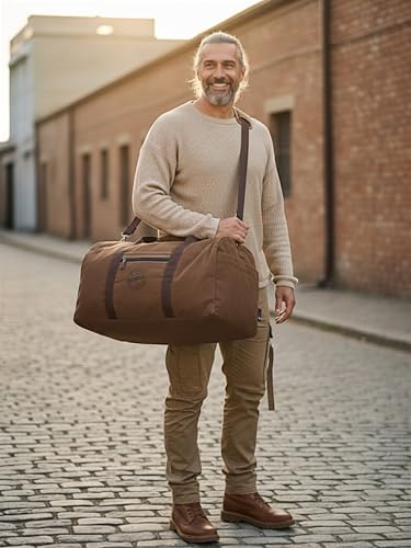 Image of The House of Tara Canvas Travel Duffle Bag | 53 litres | Sports Duffel | Gym Bags | for Men and Women | Waterproof | Detachable Broad Strap | Airline Carry-On Luggage | Oversize (Khaki Brown)