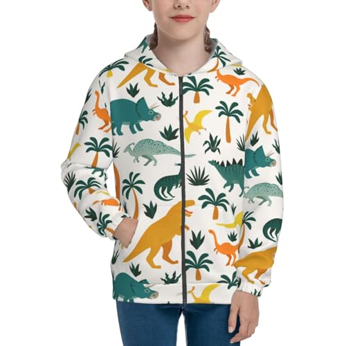 Dinosaurs and Tropical Leaves Kids Pullover Hoodies Boys Zip Up Sweatshirts Girls Athletic Clothes with Pocket3