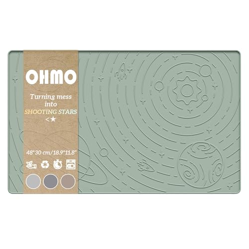 OHMO Tapis Gamelle Chien et Chat (Vert Sauge，48 x 30 cm), Silicone Tapis de Plateau Gamelle de Nourriture Antidérapant pour Chat et Chien