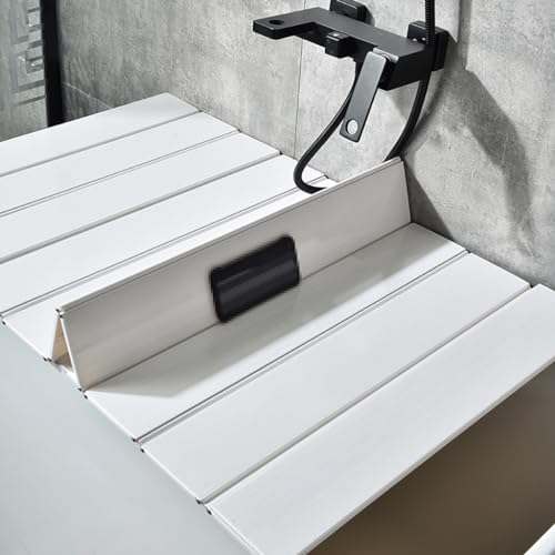 Adjustable Foldable Dust-Proof Bathtub Cover White,Waterproof Shutter Bathtub Tray & Laptop Desk 2