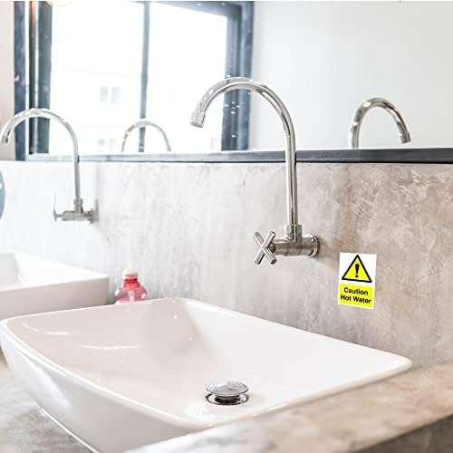 Pack of 2 Caution Hot Water Safety Sign Self adhesive Waterproof Vinyl Sticker Caution Hot 100mmx75mm V1148