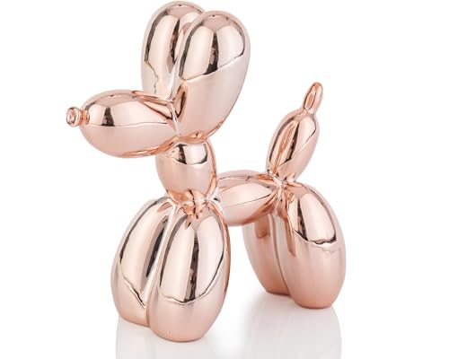 AMOIENSIS Rotgoldene Ballon-Hundestatue, Dekoration, 10,2 cm, galvanisierte Tierskulptur, kleine eklektische Dekoration für Regal und Schreibtisch