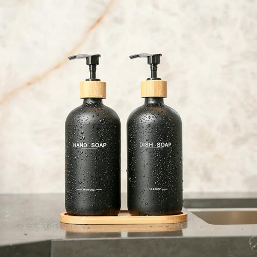 Image of Black Soap Dispenser, Hand Soap, and Dish Soap Dispenser Set Suitable for Kitchen Counter Decor. (Black)