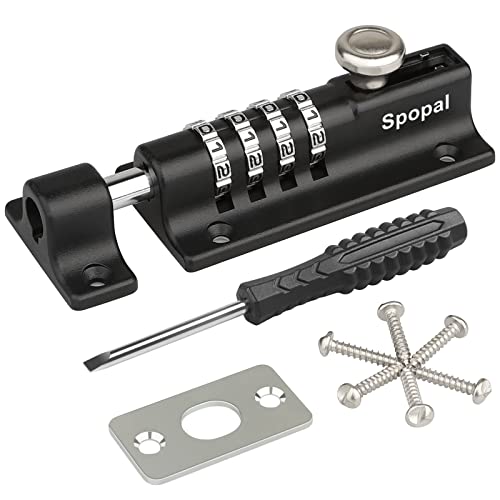 Loquet de Verrouillage à Combinaison,[Avec un tournevis] Spopal Verrou de Porte à Code, Imperméable Verrou à Combinaison à 4 Chiffres avec Vis de Fixation...