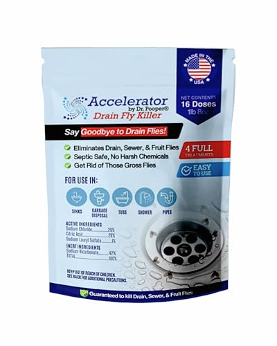 Drain Fly Killer Powder – Eliminates Drain Flies, Fruit Flies & Gnats – Fast-Acting Treatment for Sinks, Drains & Showers - Septic Safe & Made in USA
