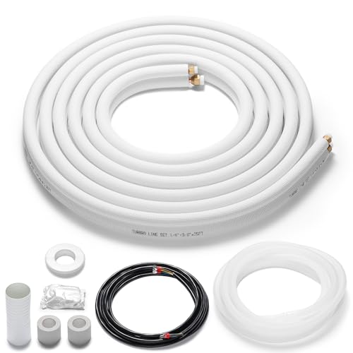 Image of TURBRO 25 Ft. Mini Split Line Set, 1 /4 inch & 3 /8 inch O.D. Copper Pipes Tubing, Thickened PE Insulated Coil Copper Line for Mini Split or Heat Pump Air conditioner and HVAC with Fittings | Thickened PE Insulated Coil Copper Line for Mini Split or Heat Pump Air conditioner and HVAC with Fittings
