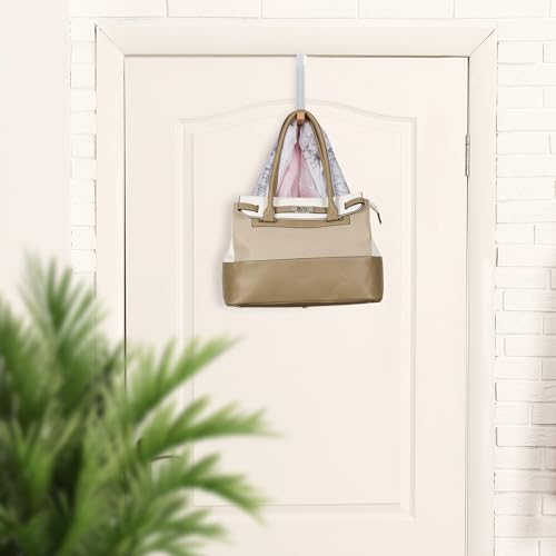 Relaxdays Klapphaken, zum Einhängen, Türgarderobe für 6 Kleiderbügel, Metall und Holz, Haken für 2 cm Türfalz, Creme