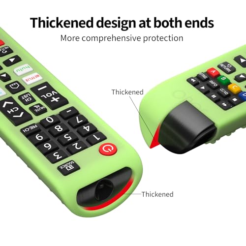 Image of Foxsky Oboe Silicone Remote Cover - Compatible with Samsung Smart TV BN59-01315 & Other TVs - Protective Case with Lanyard & Glow in Dark Green