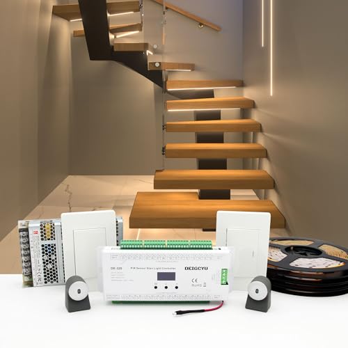 Image of Motion-Activated LED Stair Lighting Kit DE-320, 42 inch Cuttable Strip Light for Indoor Floating Mono Stringer & Cantilever Stairs (Warm White 3000K,18 Steps)