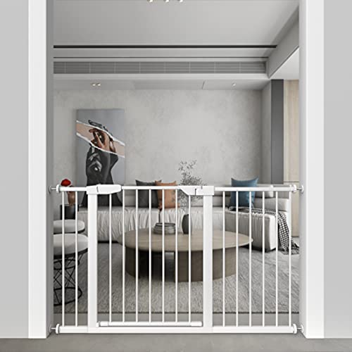 Best Cyber Deals 🔥 ALLAIBB Walk Through Baby Gate Auto Close Tension White Metal Child Pet Safety Gates with Pressure Mount for Stairs,Doorways and Kitchen (White, 54.33"-57.09")