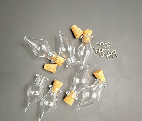 LEFV Mini Cork Top Glass Bottle Vial Charm 1 Inch - 12pcs Clear Bottles with Corks and 12pcs Eye Screws - Miniature Empty Sample Jars Message Bottle Small Tiny Size Pendant,Tapered