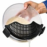 Anyday Silicone Clip On Strainer for Pots and Pans & Glass Dishes | Pot Strainer Silicone, Universal Clip On Pasta Strainer for Meat, Rice, & Vegetables (Black Sesame)