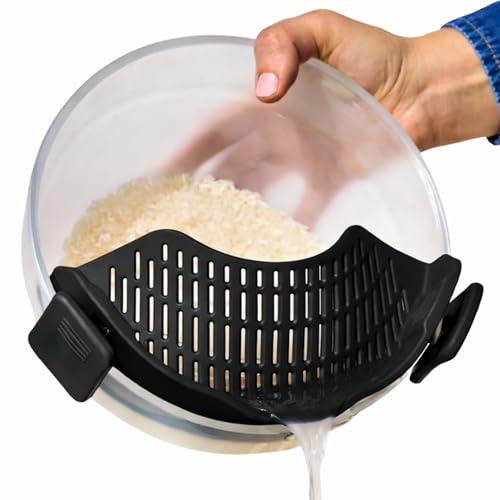 Anyday Silicone Clip On Pot Strainer, Black Sesame