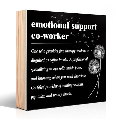 Vgrti Coworker Decor Sign, Emotional Support Coworker Wooden Box Sign, Office Desk Decor for Home Shelf Counter, Appreciation Gifts Retirement Gifts for Women Men Coworkers Employees Besties