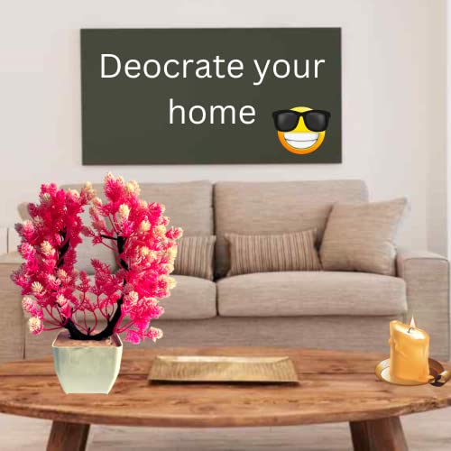 Image of Artificial Pink Plant for Home Decoration with Pot Big Size 25CMs Combo of 2PCs Artificial Forest Bonsai Plant with Plastic Pot for Home Decoration Office Table Greenery Room - Plastic Plants for Decoration Home(Design2)