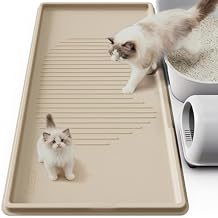 ISSEVE Cat Litter Mat 54" x 27.5" XXL, Extra Large Silicone Mat for Litter Box, 1.38" Raised Edge Waterproof Litter Trapping Mat Pad for Scatter Control, Soft on Kitty Paws, Protect Floor Beige