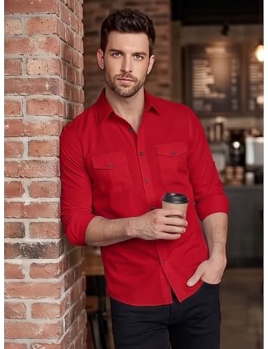 Image of Men's Double Flap Pocket | Regular Fit | Solid Spread Collar | Versatile Everyday Office Wear Comfortable |Stylish Design | Shirt