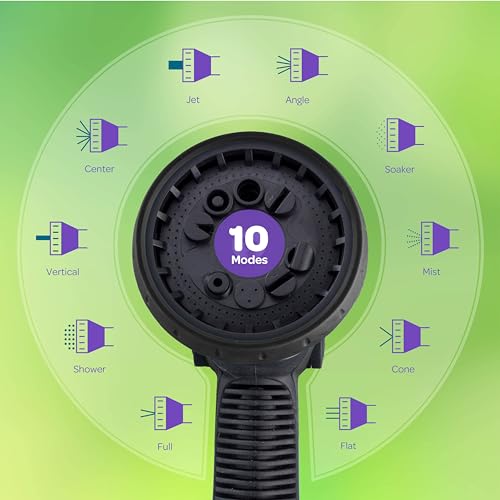 Image of Hose Nozzle [Black] Heavy Duty Hose Sprayer With 10 Adjustable Watering Patterns. Thumb Control Design, Comfortable Ergonomic Grip, Garden Hose Nozzle for Watering Plants & Lawns /Fun showers /Cleaning