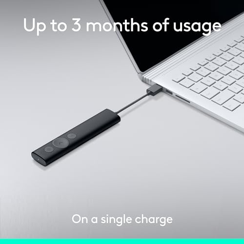 logitech spotlight presentation remote - universal wireless presentation clicker with laser pointer advanced digital highlighting bluetooth 30 m range and quick charging - black