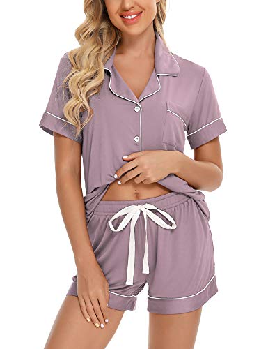 Image of Anjue Womens Pajamas Set Short Sleeve Sleepwear Button Down Nightwear Shorts Soft Pj Sets S-XXL