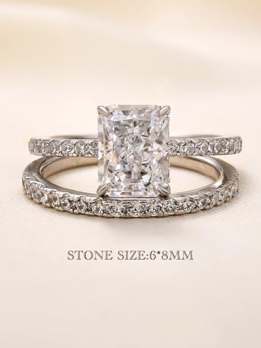 1.5 Carat Radiant Cut Engagement Ring Set, Sterling Silver 5A Cubic Zirconia Simulated Diamond Wedding Ring Set for Women2