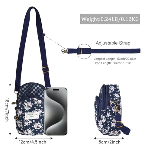 WITERY Small Crossbody Bags for Women - Cute Floral Crossbody Purse Cloth Pouch Mini Cell Phone Purse Wallet3