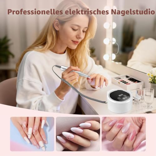CkeyiN Pro Elektrische Nagelfräser Professionelle 35000RPM,Wiederaufladbare Elektrische Nagelfeile 7 in 1,mit LCD-Display Nagelfräser für Gelnägel Acrylnägel,Maniküre Pediküre Set,für Salon