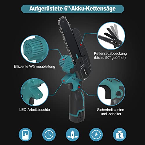 Mini Kettensäge mit Akku,HUWDER 6-Zoll Bürstenlose Mini-Kettensägen Elektro mit 2 Akku,2 Ketten,Handkettensäge Akku für… – Bild 5