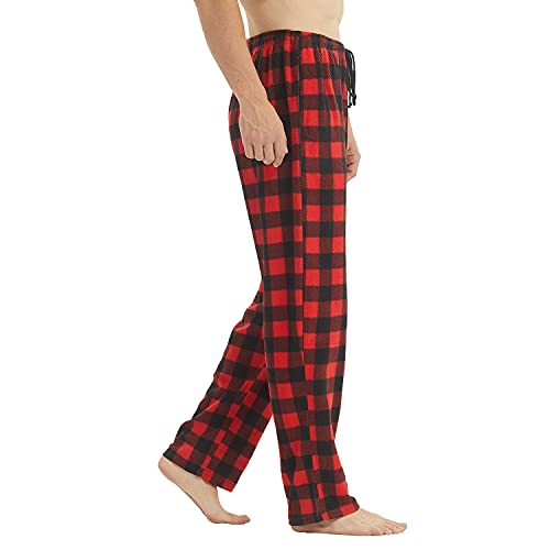 LANBAOSI 2 Pack Mens Pajama Pants Set Bottoms Fleece Lounge Sleepwear Lightweight Plaid pj Pants with Pockets Microfleece2