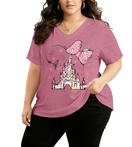 Image of NANYUAYA Plus Size Magic Shirts for Women Castle Kingdom Graphic Magical T Shirt Cute Holiday Princess Tee Vacation Tops