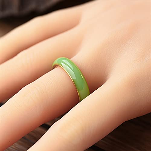 Bague en jade vert chinois et acier inoxydable doré taille 12