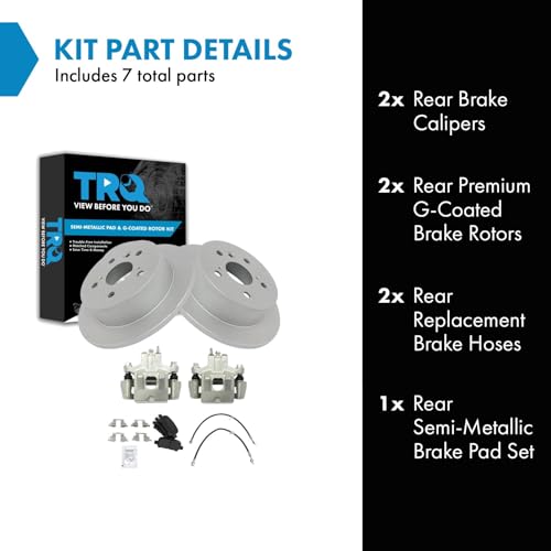 Image of TRQ Rear Brake Pad and Rotor Set Semi Metallic Coated Rotors Calipers Compatible with 2006-2007 Toyota Avalon 2006-2008 Solara