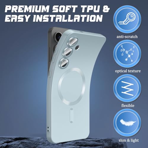 Image of DIZORO Samsung A35 Case, Compatible with Mag Safe Back Cover, Matte Luxury Metallic Luster Flexible TPU Wireless Charging Shockproof Case with Camera Protector (Sierra Blue)